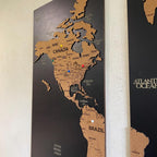 3D Wooden Triptych World Map - 3-Panel Push Pin Travel Wall Art