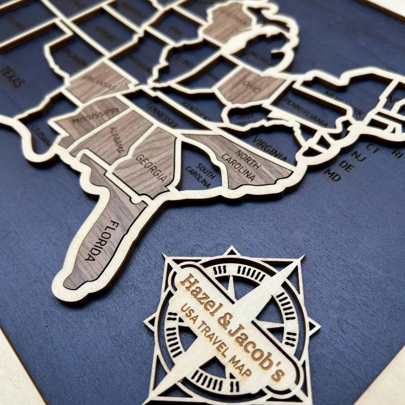 50 States Puzzle Map - Laser Cut Wooden USA Travel Tracker