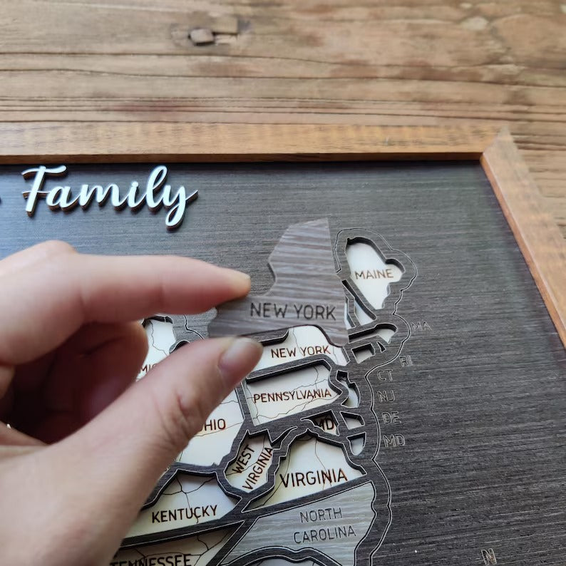 Personalized USA States Puzzle Map(Black Oak)