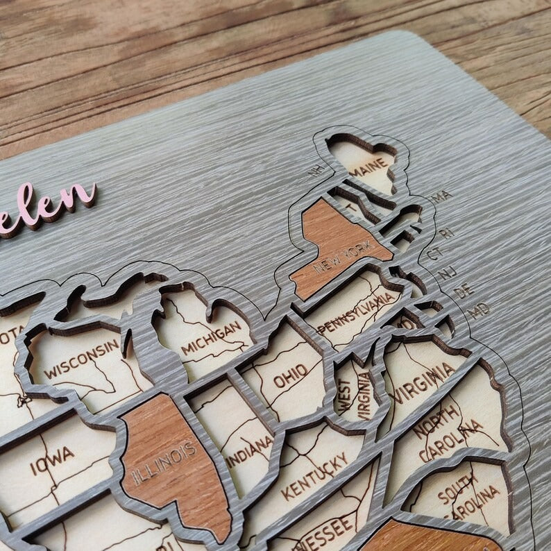 Personalized USA States Puzzle Map(Gery Oak)