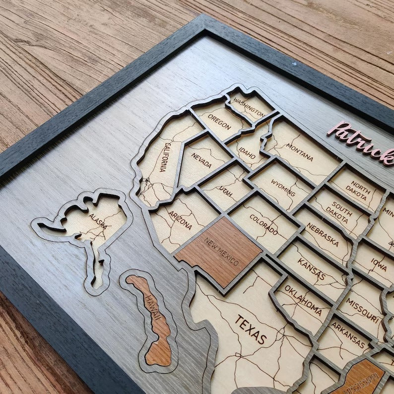Personalized USA States Puzzle Map(Gery Oak)