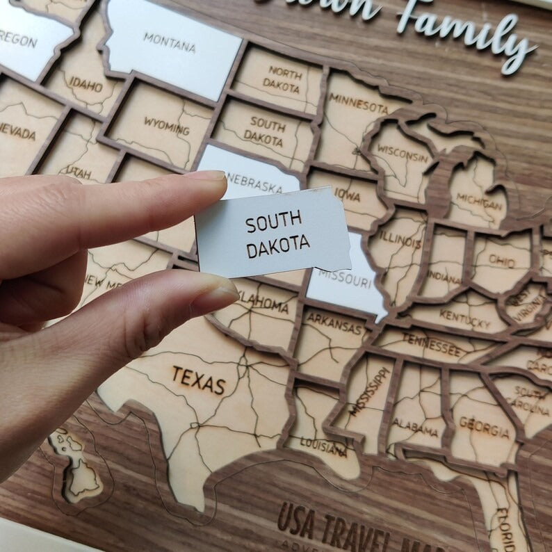 Personalized USA States Puzzle Map(Dark Walnut)