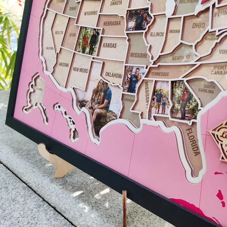 Personalized USA Photo Travel Map - Pink