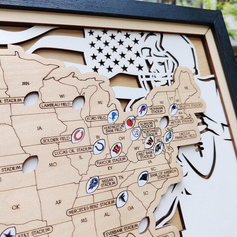 NFL Stadium Travel Tracker Map - Personalized Football Gift for Him - Mappae Pilot
