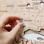 Personalized Wooden MLB Stadium Map with Colorful MLB Team Logo Pins