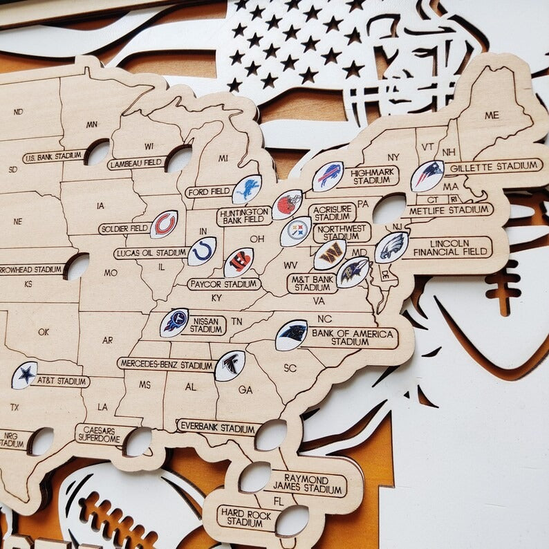 3D Wooden Football Stadium Map | NFL Bucket List Travel Tracker