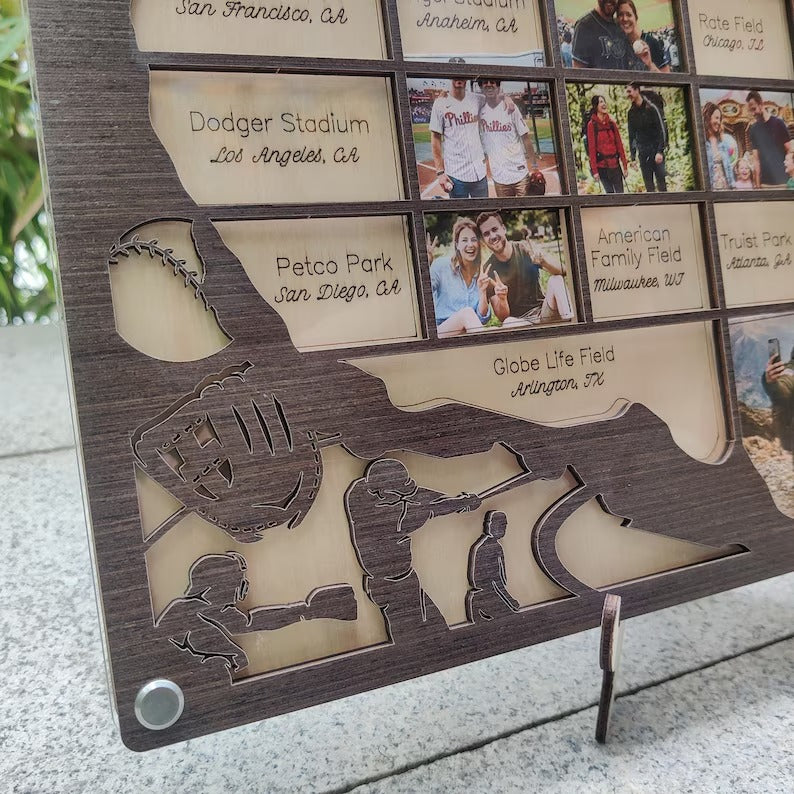 Personalized MLB Stadium Map Photo Frame(Laser Engraved Text)
