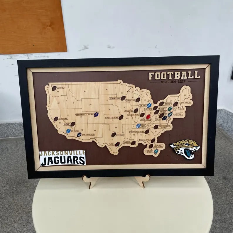 Personalized NFL Stadium Tracker Map with Team Pins
