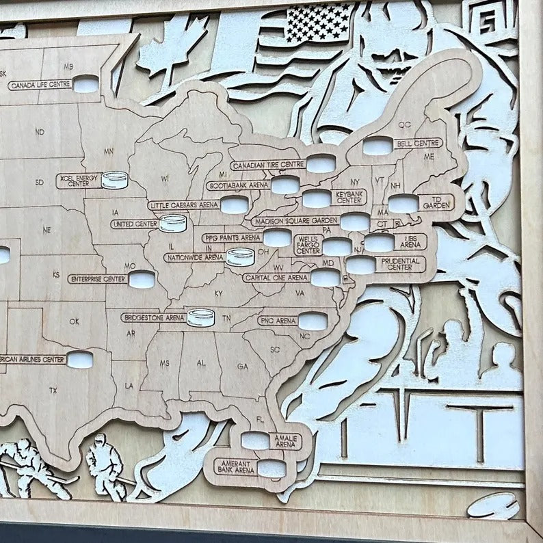 3D Wooden Ice Hockey Arena Map Art - Custom NHL Fan Gift for Him