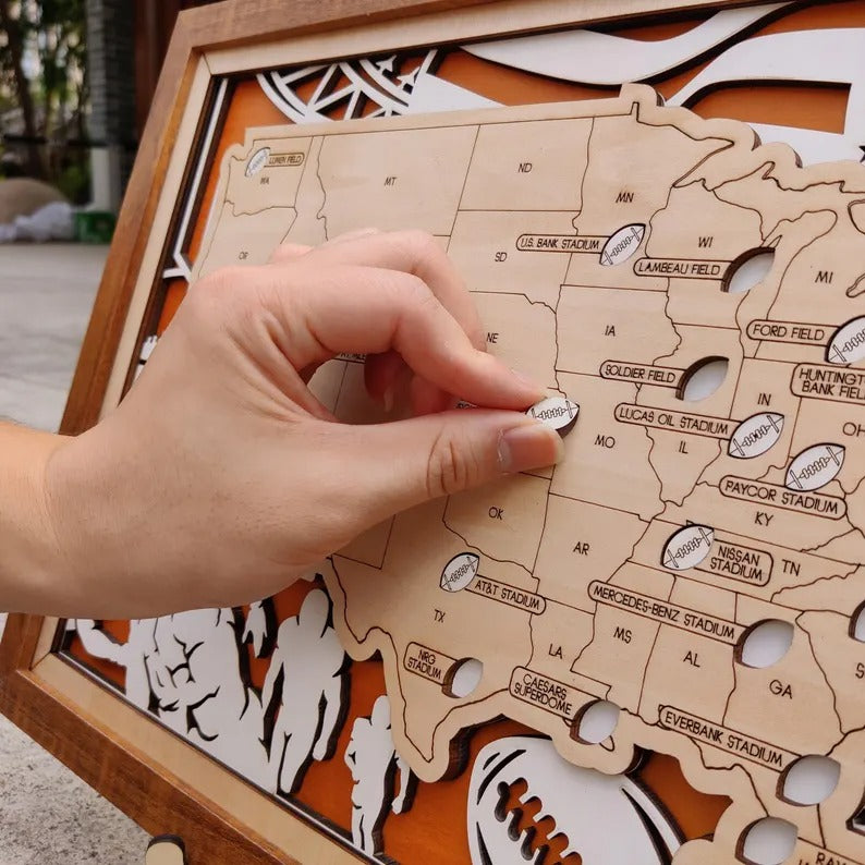 Football Baseball Stadium Map, Wood NFL Stadium Tracker