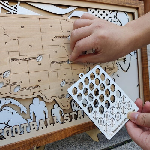 Football Stadium Map Tracker, Custom Wood Art