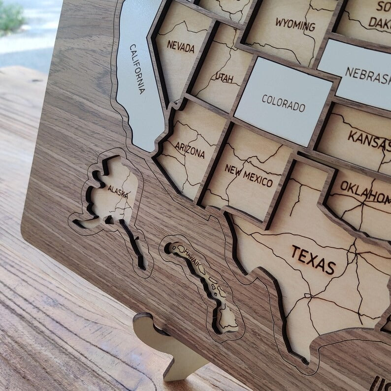 Personalized USA States Puzzle Map(Dark Walnut)