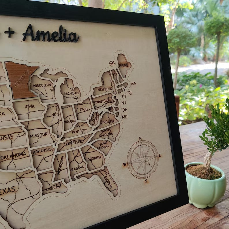 Personalized USA States Puzzle Map(Natural Wood)