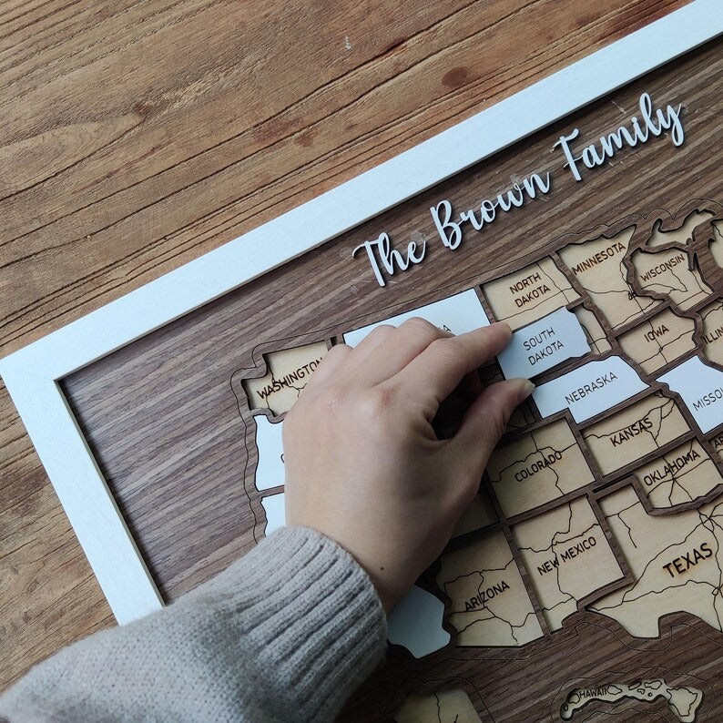 Personalized USA States Puzzle Map(Dark Walnut)