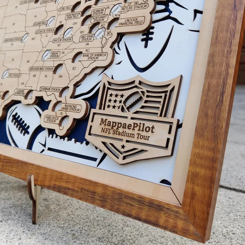 Football Baseball Stadium Map, Wood NFL Stadium Tracker