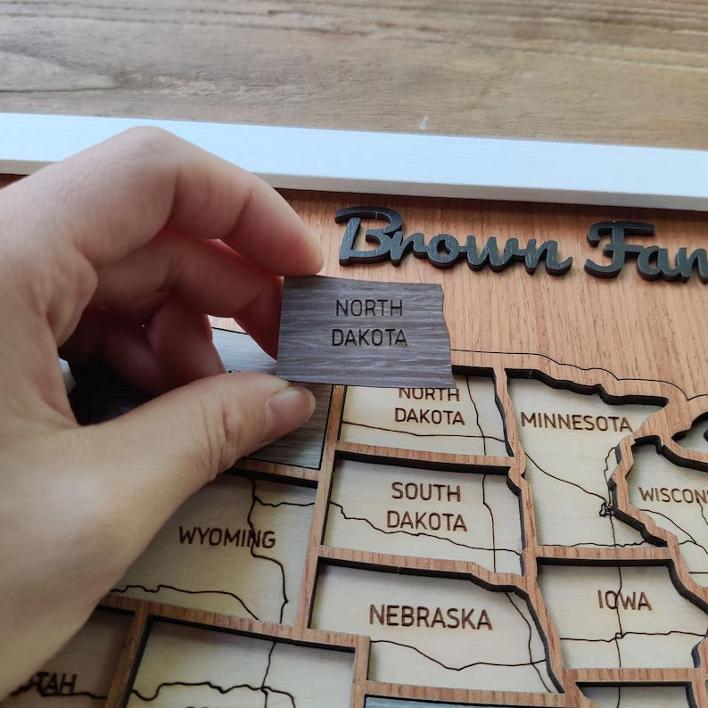 Personalized USA States Puzzle Map(Walnut)