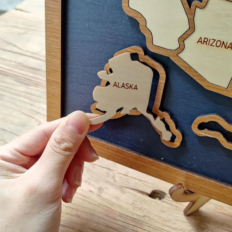 50 States Puzzle Map - Laser Cut Wooden USA Travel Tracker