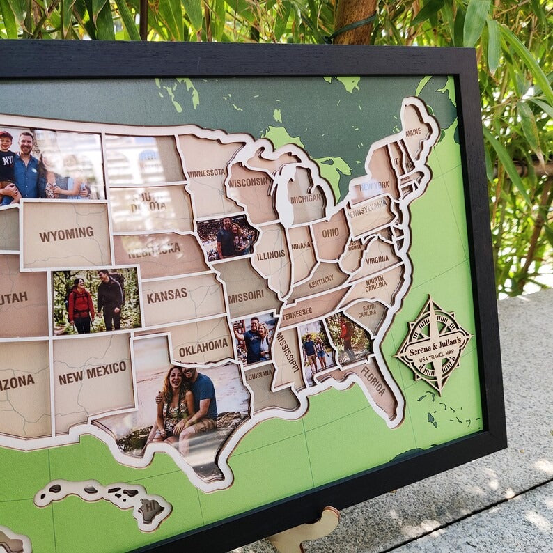 Personalized USA Photo Travel Map - Green
