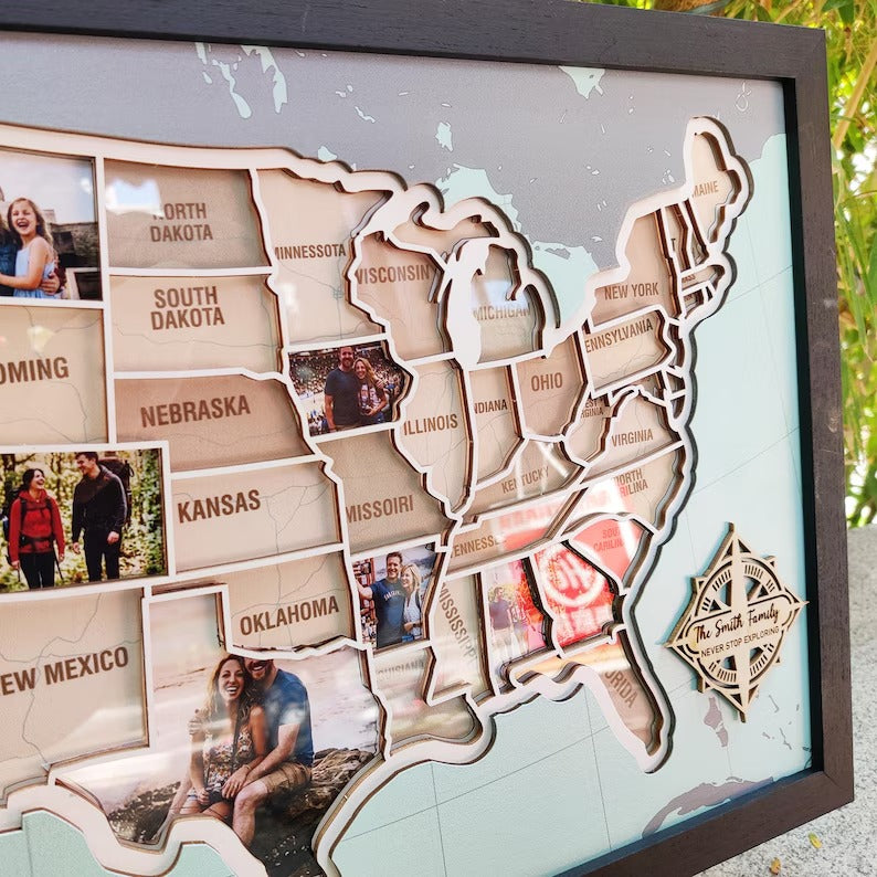 Personalized USA Photo Travel Map - Light Blue