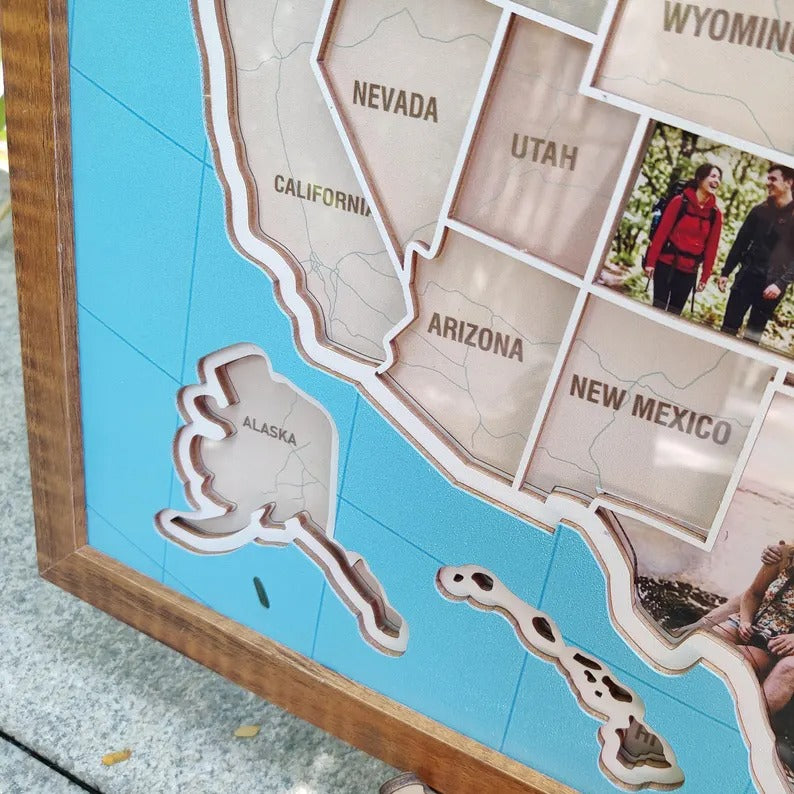 Personalized USA Photo Travel Map - Dark Blue