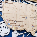 Custom Color MLB Stadium Map with Nameplate & Team Logo Pins