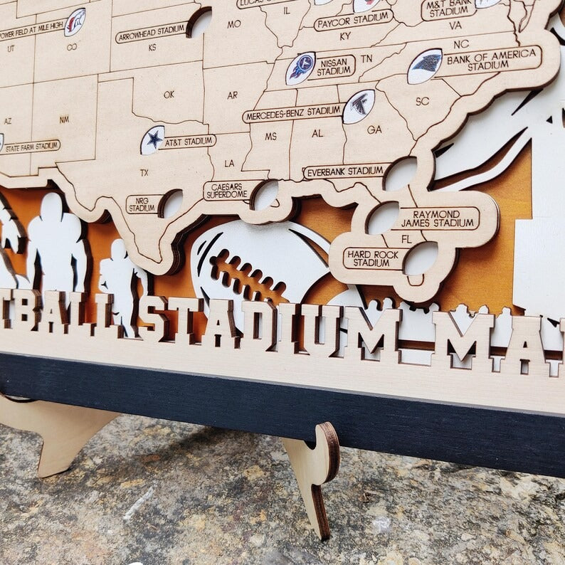 3D Wooden Football Stadium Map | NFL Bucket List Travel Tracker