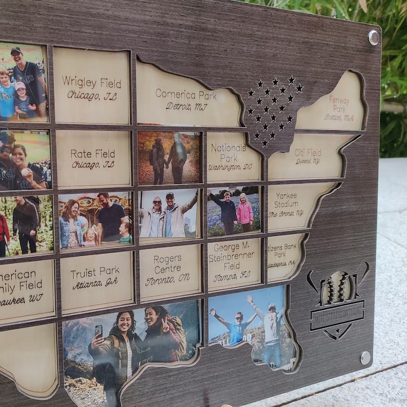 Personalized MLB Stadium Map Photo Frame(Laser Engraved Text)