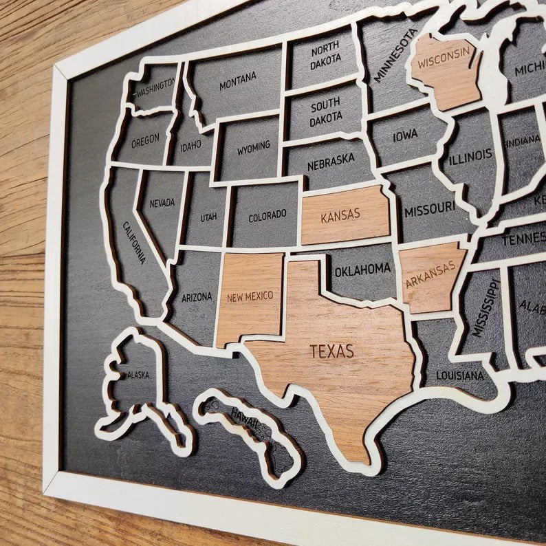Personalized 50 States USA Travel Map - Custom Color Backboard