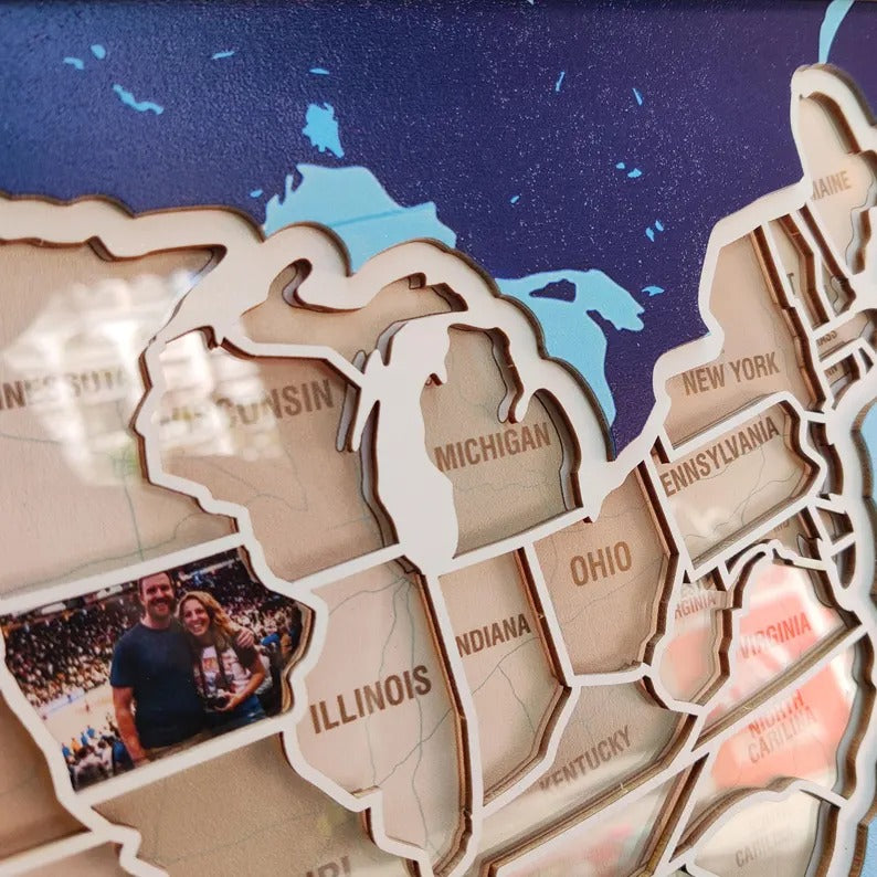 Personalized USA Photo Travel Map - Dark Blue