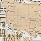 Personalized Soccer Stadium Tracker Map – Natural Wood Background