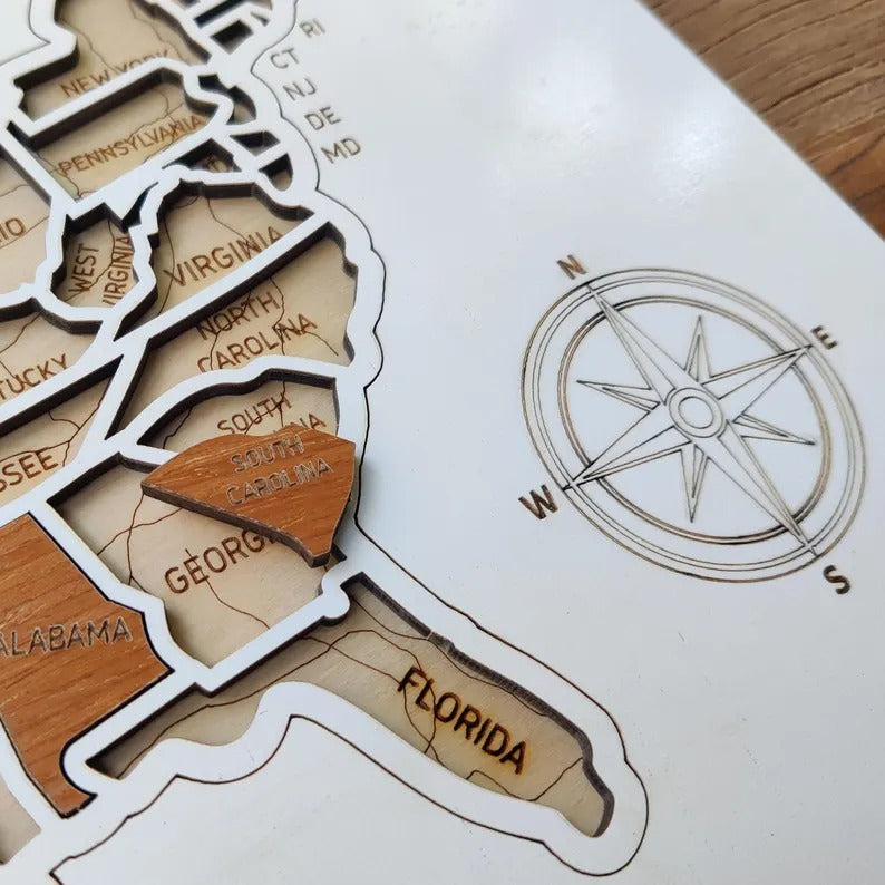Personalized USA States Puzzle Map(White)