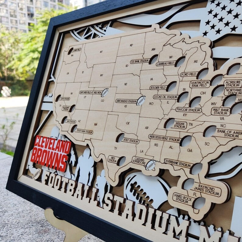 Football Stadium Map Tracker, Custom Wood Art
