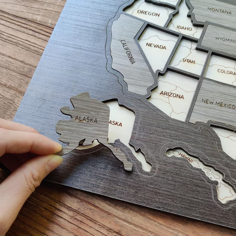 Personalized USA States Puzzle Map(Black Oak)