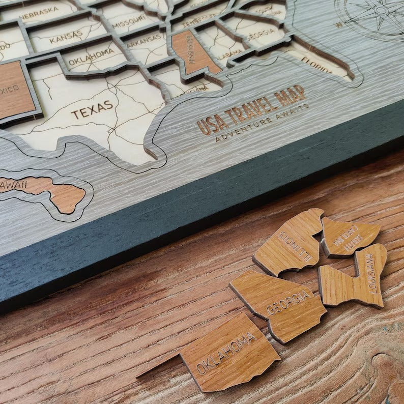 Personalized USA States Puzzle Map(Gery Oak)