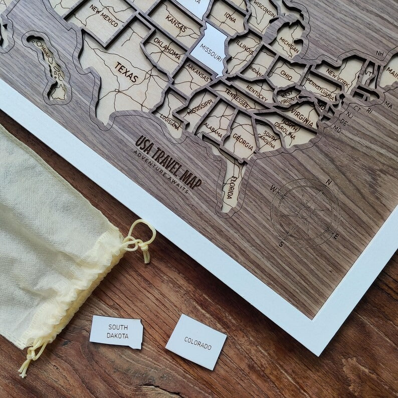 Personalized USA States Puzzle Map(Dark Walnut)