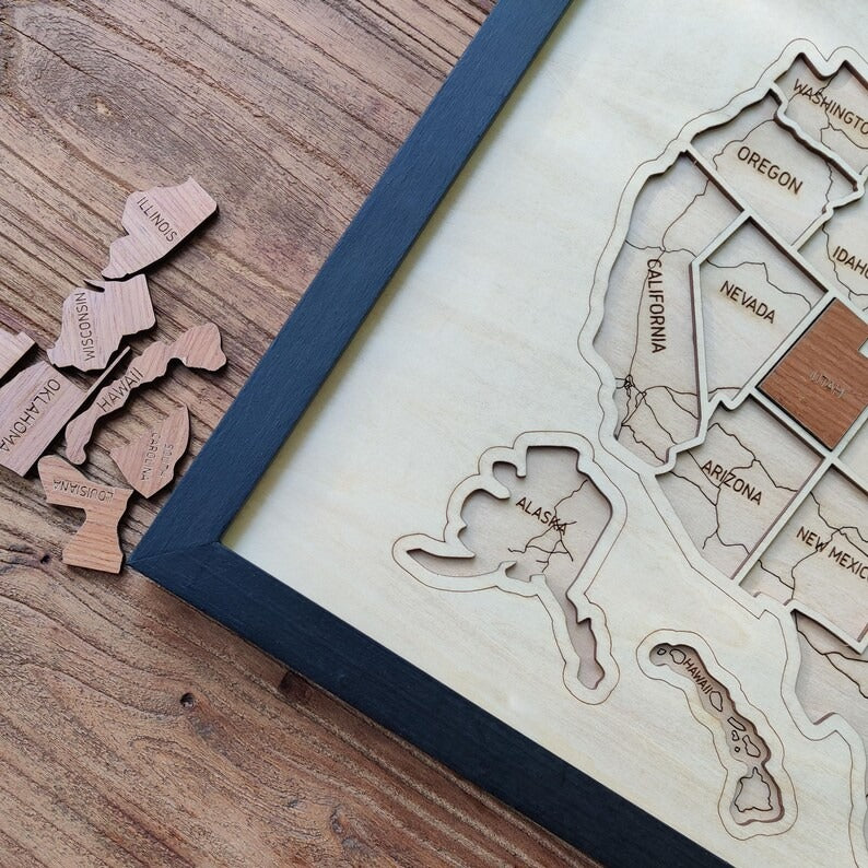 Personalized USA States Puzzle Map(Natural Wood)