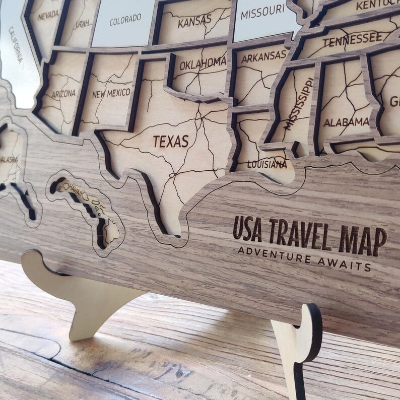 Personalized USA States Puzzle Map(Walnut)