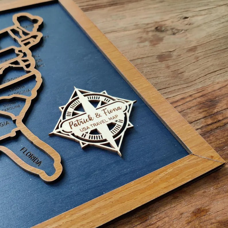 50 States Puzzle Map - Laser Cut Wooden USA Travel Tracker