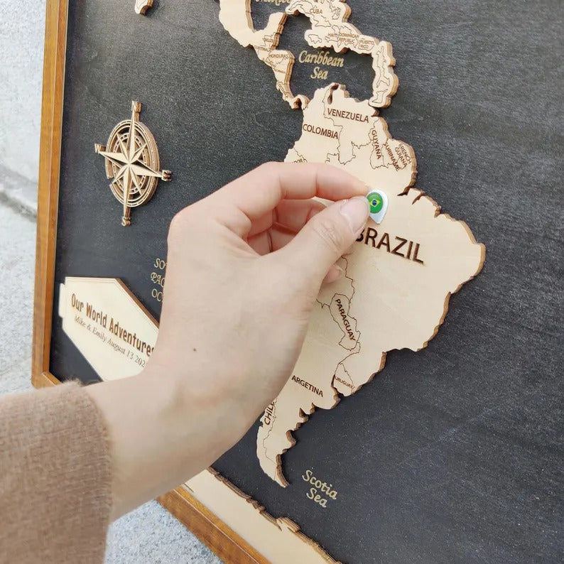 Premium Framed Wooden World Map Wall Art