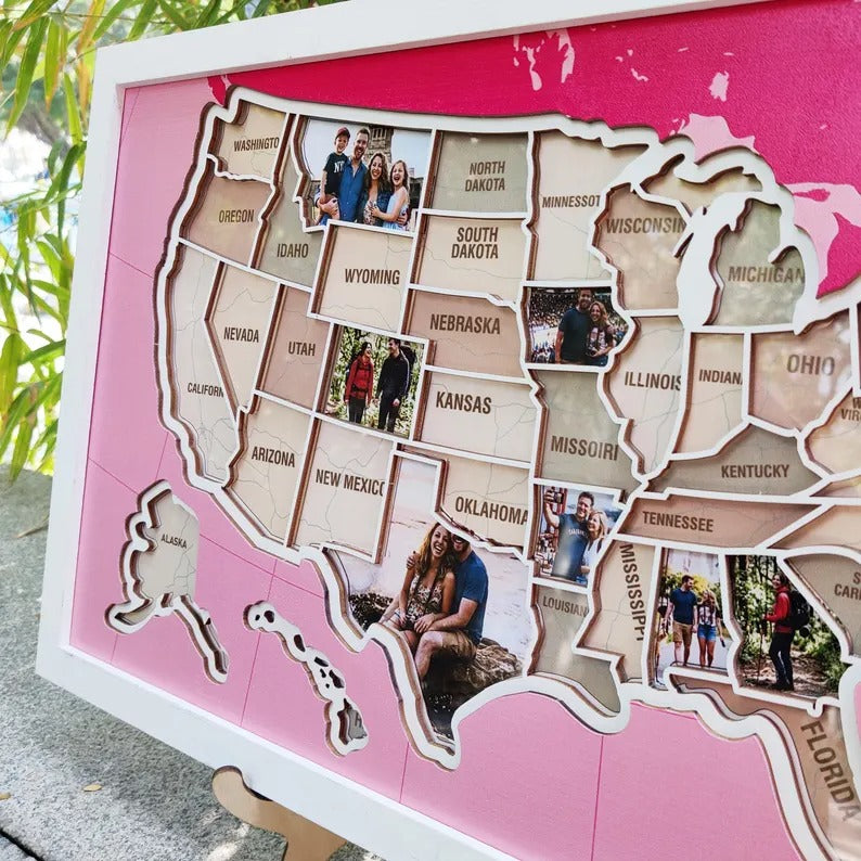 Personalized USA Photo Travel Map - Pink
