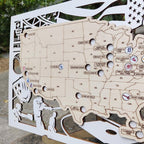 3D Cutout Wooden MLB Stadium Map with Engraved Nameplate & Team Logo Pins