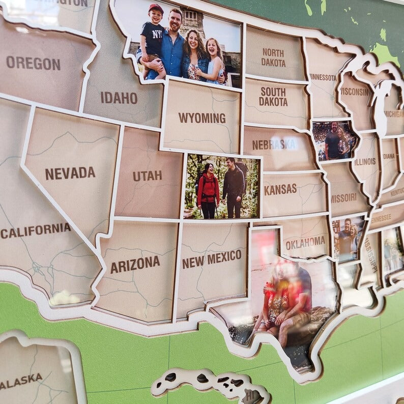 Personalized USA Photo Travel Map - Green