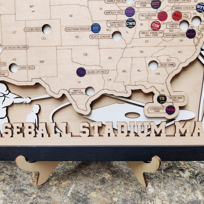 Personalized Wooden MLB Stadium Map with Colorful MLB Team Pins