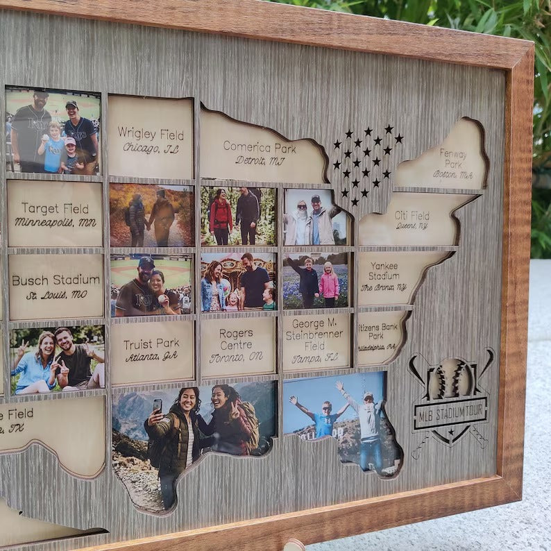 Personalized MLB Stadium Map Photo Frame(Laser Engraved Text)