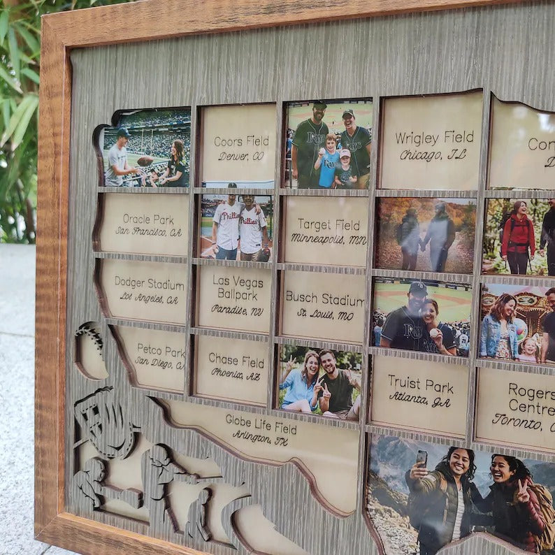 Personalized MLB Stadium Map Photo Frame(3D Raised Lettering)