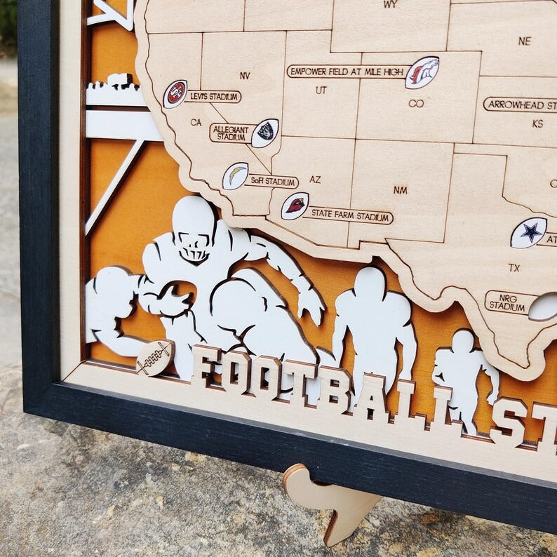 3D Wooden Football Stadium Map | NFL Bucket List Travel Tracker