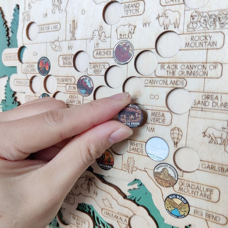 National Park Travel Map - 63 Parks Push Pin Map(Forest）