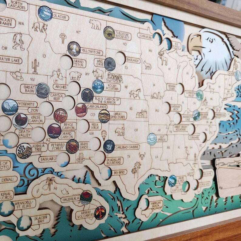 National Park Travel Map - 63 Parks Push Pin Map(Eagle)