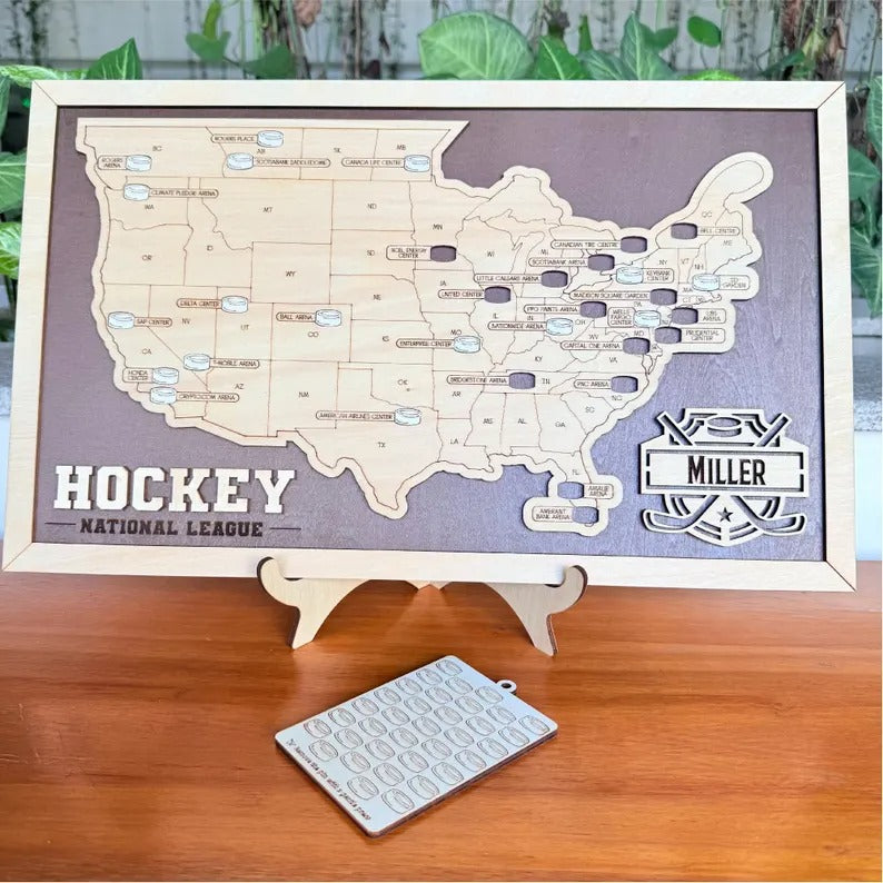 Personalized Hockey Arena Tracker Map – Vintage Brown Background
