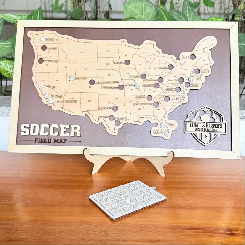 Personalized Soccer Stadium Tracker Map – Vintage Brown Background